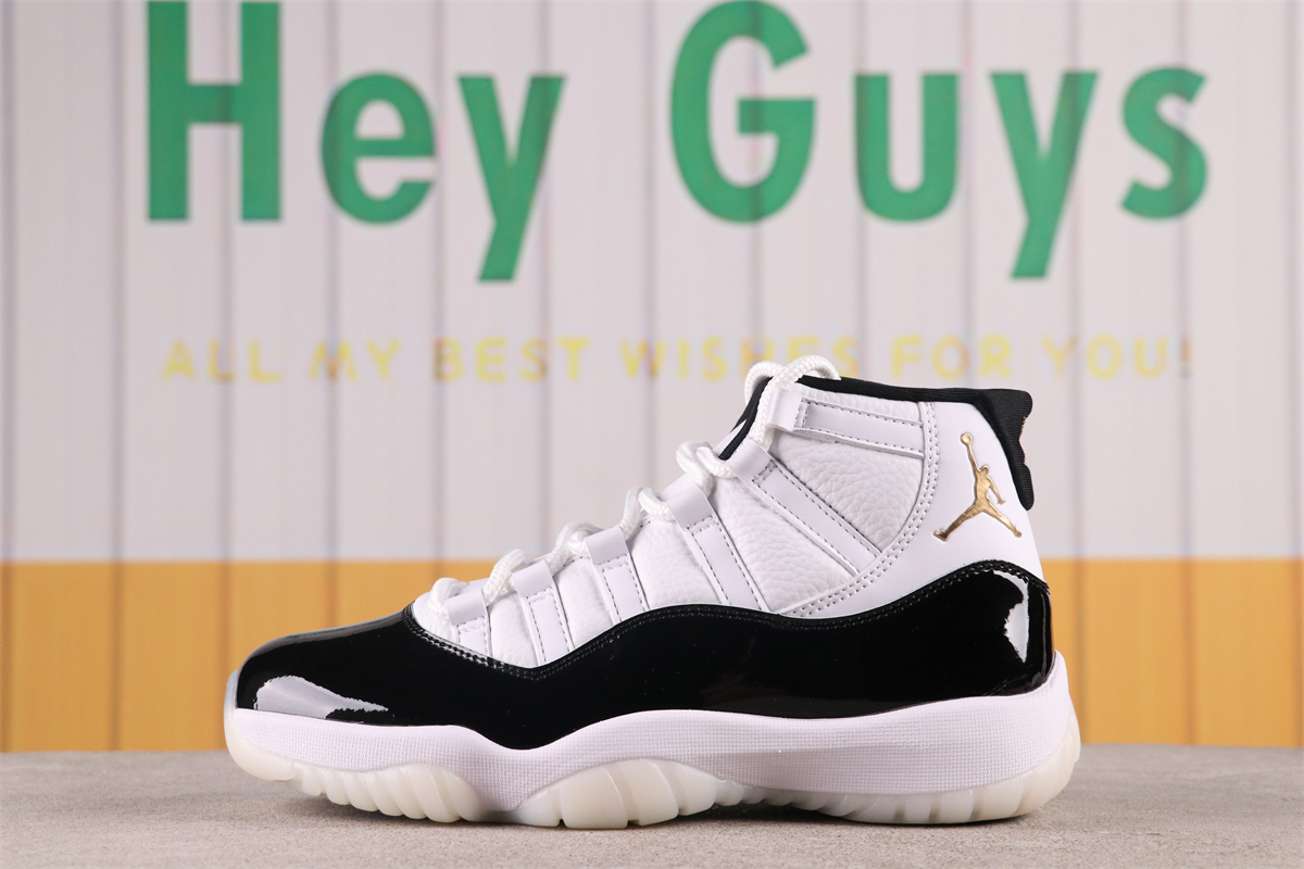 Women's Running weapon Air Jordan 11 Black/White Leather Shoes 018